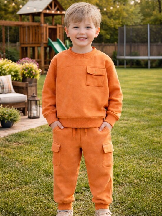 Cat & Jack Other - NWT Cat & Jack Toddler Boys Orange Pocket Crewneck Sweatshirt & Jogger Set
